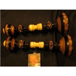 Pair of Candle Holders made of what appears to be Ivory & Wood. 9" tall.
