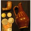 Image 2 : Miniature Stoneware Brown Pitcher, 4 1/4"; Clay Indian Trade Pipe; & (4) Different Old Good For Toke