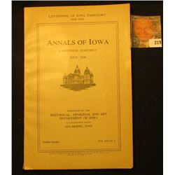  Centennial of Iowa Territory 1838-1938 Annals of Iowa A Historical Quarterly July, 1938 , complete 