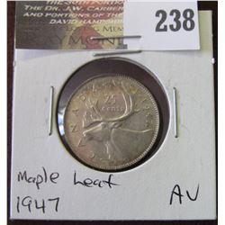 Canada 1947 Maple Leaf 25 Cents. AU.