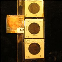 Prince Edward Island (3) 1871 1 Cent Pieces . G, VG & F.