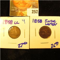 1858 large letters and 1858 small letters flying eagle pennies