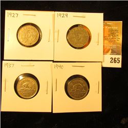 1927, 29, 37, & 40 Canada Nickels. Very Fine-EF.