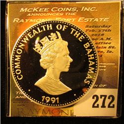 1991 Frosted Proof Silver Bahamas Five Dollar Commemorative 500th Anniversary of the Americas.