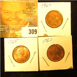 1964, 65, & 67 Canada Maple Leaf Cents, Red BU.