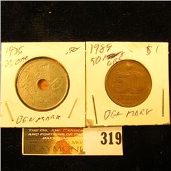1976 25 Ore & 1989 50 Ore Denmark. EF.