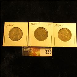 1941 P, D, & S Jefferson Nickels.