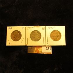 1947 P, D, & S Jefferson Nickels.