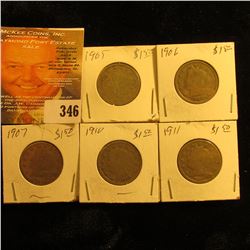 1905, 06, 07, 10, & 11 U.S. Liberty Nickels.