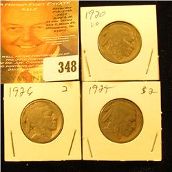 1920, 25, & 26 Buffalo Nickels.