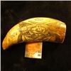 Image 1 : Simulated Whale Tooth with engraving of a Stage Coach with horses and riders, and pair of crossed bl