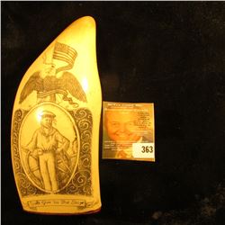 Simulated Whale Tooth with engraving of a Sailor and Eagle with U.S. Flag "Don't give us the Ship". 