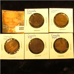 1901, 09, 13, 16, & 1919 Canada Large Cents. Fine to EF.