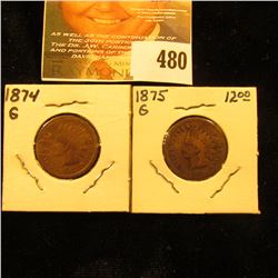 1874 & 1875 Indian Head Cents. G.