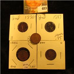 1880, 1882, 1883, 1884 & 1885 AG-G Indian Head Cents.