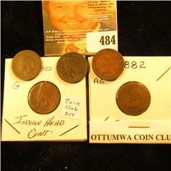 1880, 1882, 1883, 1884 & 1886 Indian Head Cents. AG-G.