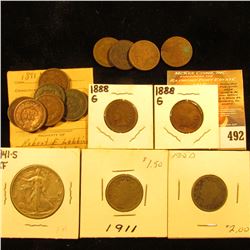 (4) 1880 Fair-AG, (2) 1888 Good, & (6) 1891 Indian Head Cents in Good; 1911 & 12 D Liberty Nickels; 