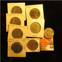 1966 P, 71 D, 72 D, 74 P, 80 D, 81 D,  83 D, 89 D, & 90 D AU to Gem BU Kennedy Half Dollars.
