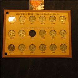 1943D, 44P, S, D, 45P, S, D, 46D, 47P, S, D, 48P, S, D, 49P & S Jefferson Nickels in an old Wayte Ra