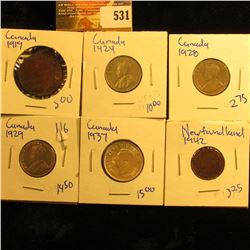 Canadian Coin Lot Includes A 1942 Newfoundland Penny, 1924 Canadian Nickel, 1928 Nickel, 1937 Quarte