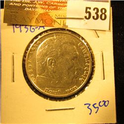 German Silver 5 Mark Coin With Hindenburgh On The Front.  On The Reverse Is An Eagle And A Swastika 