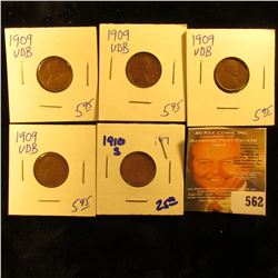 1910-S And 4 1909 VDB Wheat Pennies
