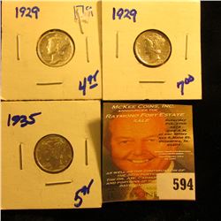 (2) 1929 P And (1) 1935 P Mercury Dimes, High Grade.