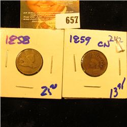 1859cn Indian Head Penny Plus 1858 Flying Eagle Penny