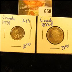Canadian Coin Lot Includes 1872-H Quarter And 1931 Dime