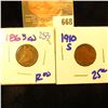 Image 1 : 1910-S Wheat Penny Plus 1863 Cn Indian Head Penny