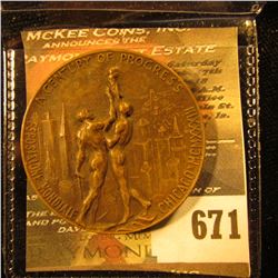 A Century Of Progress Chicago's World's Fair Medal .  It Has Italia On The Back.  It Is A High Relie