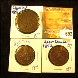 1850 & 1852 Bank Of Upper Canada Half Pennies; & 1857 Bank Of Upper Canada One Penny Token.