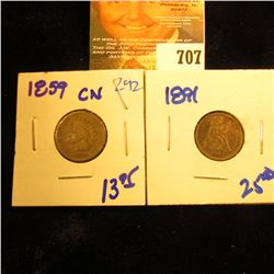 1891 Seated Liberty Dime And 1859 Indian Head Penny