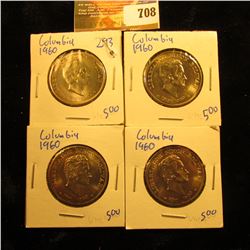 (4) Beautiful 1960 50 Centavos Coins From Columbia