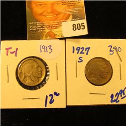 1913 Type 1 Buffalo Nickel Plus 1927-S Buffalo Nickel