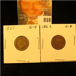 1861 & 1862 U.S. Indian Head Cents.