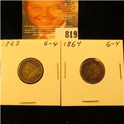 1863 & 1864 Copper-nickel U.S. Indian Head Cents.