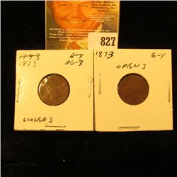 1873 Open & Closed 3 U.S. Indian Head Cents.