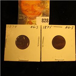 1874 & 1875 U.S. Indian Head Cents.