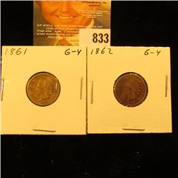 1861 & 1862 U.S. Indian Head Cents.