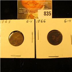 1865 & 1866 U.S. Indian Head Cents.