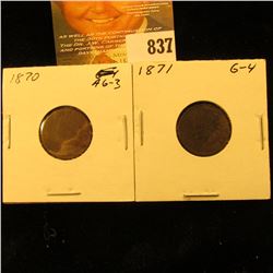 1870 & 1871 U.S. Indian Head Cents.