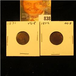 1871 & 1872 U.S. Indian Head Cents.