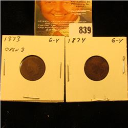 1873 Open 3 & 1874 U.S. Indian Head Cents.