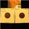 Image 1 : 1873 Open 3 & 1874 U.S. Indian Head Cents.
