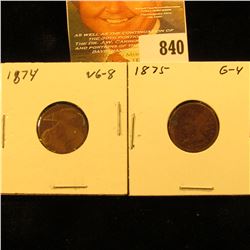1874 & 1875 U.S. Indian Head Cents.