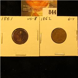 1861 & 1862 U.S. Indian Head Cents.