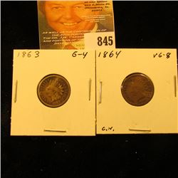 1863 & 1864 Copper-nickel U.S. Indian Head Cents.