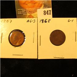 1867 & 1868 U.S. Indian Head Cents.