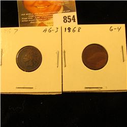 1867 & 1868 U.S. Indian Head Cents.